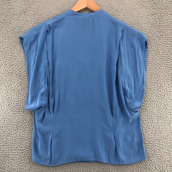 Smythe Blouse Womens Medium Blue Yoda Cap Sleeve Double Breasted Button Slouchy - Picture 6 of 14